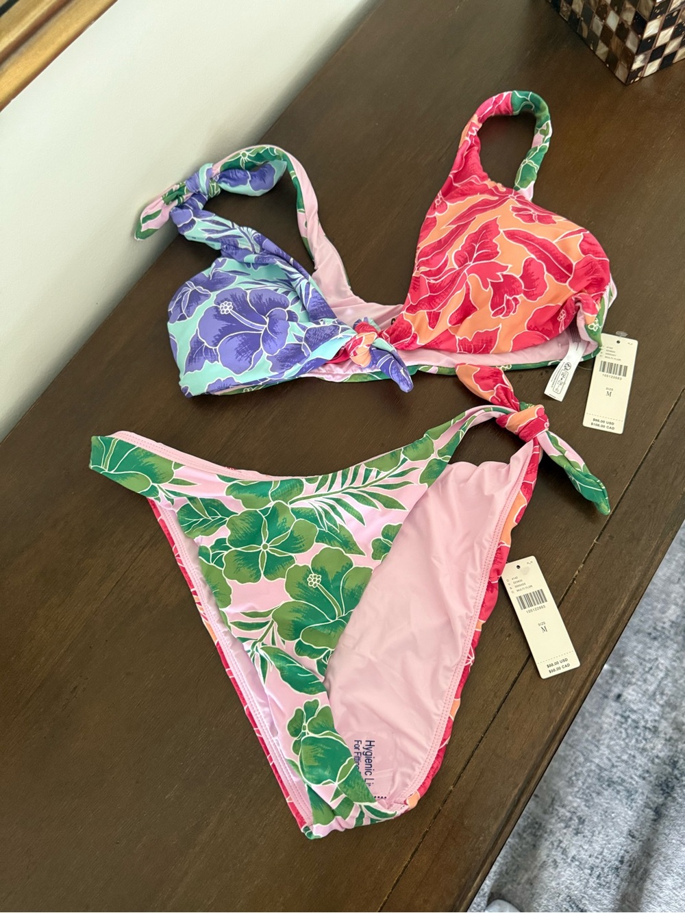 Women’s Floral Tie-Detail Two-Piece One-Piece Style Swimsuit in Pink & Multi